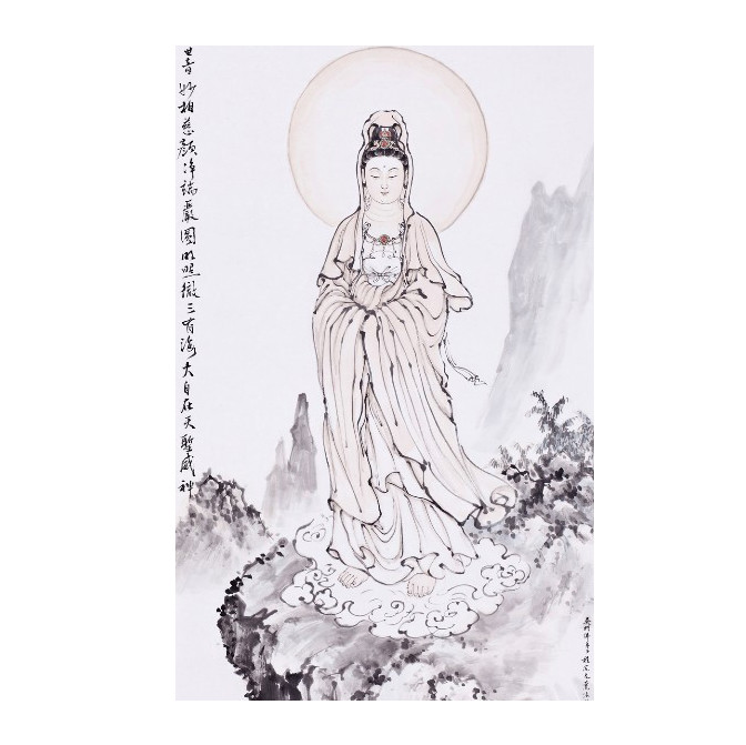 24.普慈观音:又称普悲观音.此相观音,乘云浮空,衣端流风,大自在身.